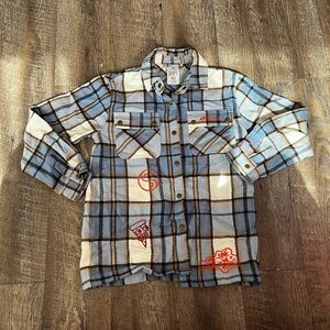 Disney‎ Turning Red Panda Plaid Flannel Shirt Size 9/10 Snap Button kids